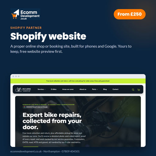 Shopify website by Ecomm Development, Northampton