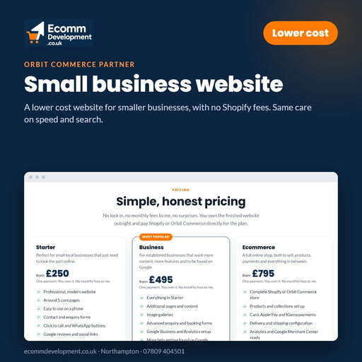 Small business website by Ecomm Development, Northampton