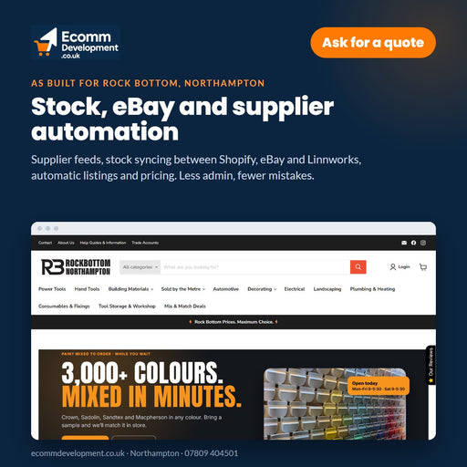 Stock, eBay and supplier automation by Ecomm Development, Northampton